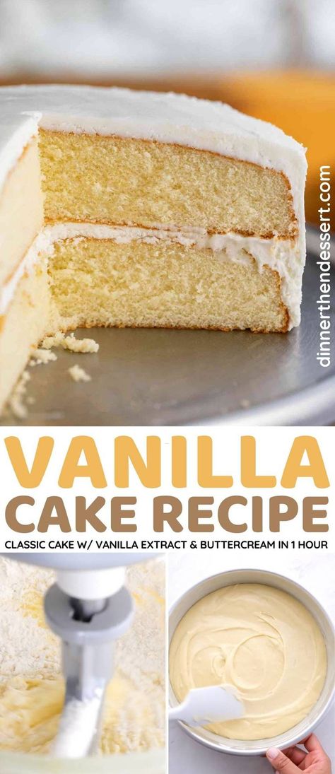 Vanilla Cake is a CLASSIC cake recipe made with vanilla extract and topped with buttercream frosting, ready in under 60 minutes! Vanilla Cake Recipe Moist, Basic Vanilla Cake, Best Vanilla Cake, Basic Vanilla Cake Recipe, Best Vanilla Cake Recipe, Easy Vanilla Cake, Homemade Vanilla Cake, Easy Vanilla Cake Recipe, Resepi Biskut