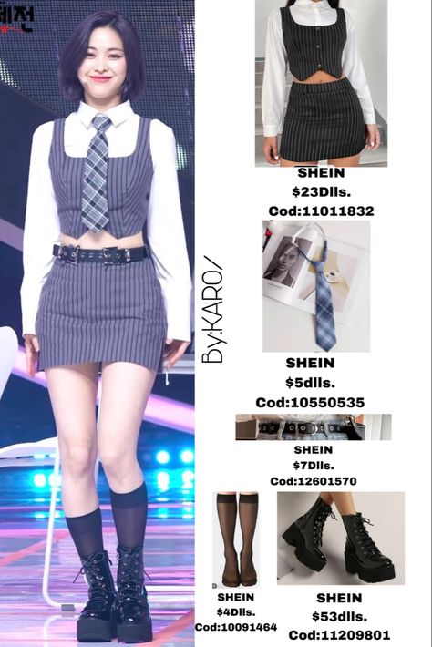 Ryujin outfit shein Ryujin Skirt Outfit, Shein Outfits Skirts, Itzy Style Outfit, Kpop Shein Outfits, Kpop Outfits Codes, Kpop Skirt Outfit, Shein Kpop Outfit, Itzy Concert Outfit Ideas, Shein Skirt Outfit