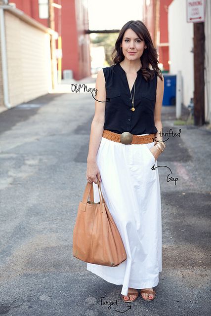 {Top: Old Navy | Skirt: Similar | Sandals: Target | Bag: Similar (Gap circa 2009)} by kendi lea Blue And White Skirt Outfit, White Long Skirt Outfit, Closet Capsule, White Skirt Outfit, Long Skirt Outfit, White Skirt Outfits, Skirt Outfit Summer, Kendi Everyday, White Long Skirt