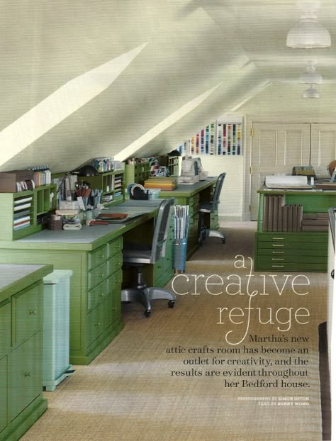 Attic Cabinets, Craft Room Attic, Attic Sewing Room, Attic Craft Rooms, Attic Inspiration, Room Attic, Craftroom Storage, Attic Studio, Attic Office