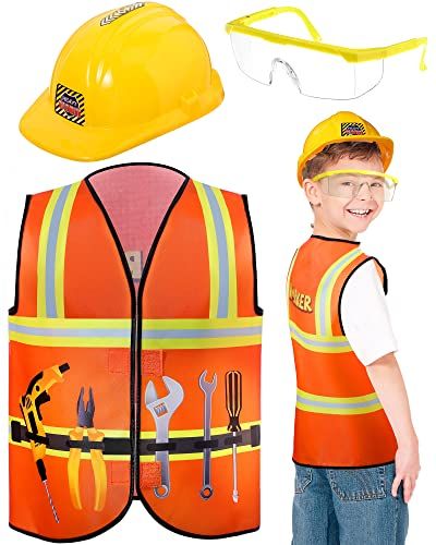 Construction Worker Costume Role Play Dress up Set with Construction Hat and Costume Vest Goggles for 3 4 5 6 7 Years Old Toddlers Kids Boys Girls, Educational Gift for Kids Birthday Party Dress Up For Boys, Career Costumes, Toddler Dress Up, Construction Hat, Construction For Kids, Construction Zone, Safety Vest, Construction Party, Crafts Crochet