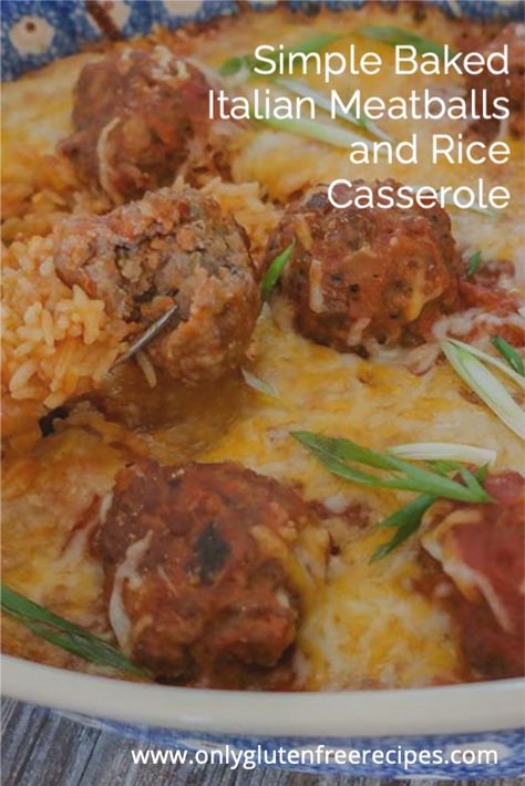 This Italian Meatballs and Rice Casserole requires almost no effort. Shape the meatballs, briefly cook with tomatoes, onions and basil, pour over rice and cheese and bake. Finishing with a good sprinkle of cheese that melts right into the rice and the deliciously flavoured sauce. #casserole #glutenfree Gluten Free Italian Meatballs, Baked Italian Meatballs, Cheesy Meatballs, Chicken Cordon Bleu Recipe, Meatballs And Rice, Cheese Stuffed Meatballs, Italian Meatballs Recipe, Gluten Free Italian, Tasty Meatballs