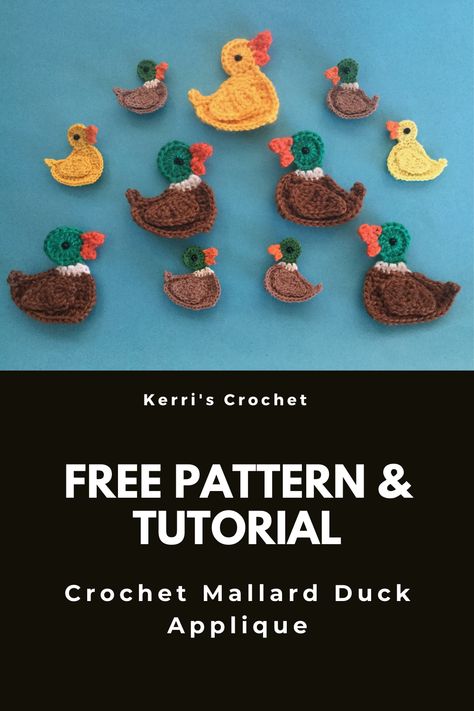 Mallard Duck Crochet, Duck Crochet Pattern, Appliques Au Crochet, Free Form Crochet, Duck Crochet, Crochet Duck, Crochet Applique Patterns Free, Crochet Embellishments, Crochet Geek