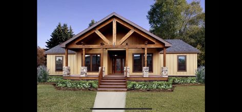 Kit House, Modular Home Builders, Modular Home Designs, Mobile Home Exteriors, Building A Porch, Front Porch Design, Modular Home, Ranch Style Homes, Home Porch