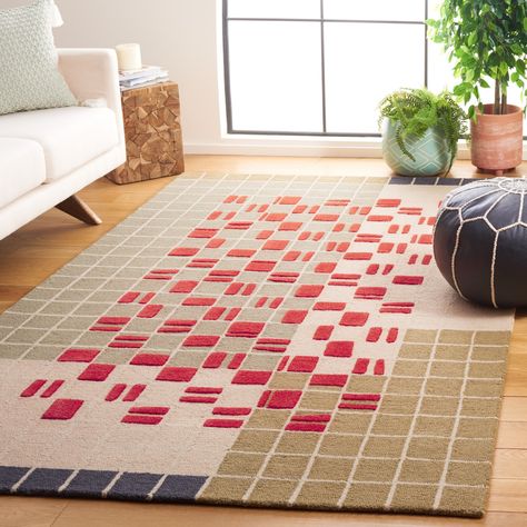 Experience the artistry of SAFVIEH's eclectic Genre rug collection inspired by the geometric patterns of Art Deco and Mid-Century Modern designs. Mid Century Modern Green Rug, Dc Apartment, Eclectic Apartment, Mid Century Modern Rug, Mid Century Rug, Dimensional Wall Art, Modern Wool Rugs, Studio Session, Inspire Me Home Decor