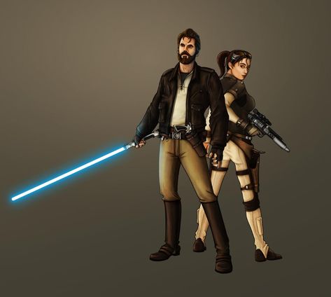 Kyle and Jan by MatMoura on DeviantArt Kyle Katarn, Jedi Outcast, Star Wars Symbols, Star Wars Couples, Jedi Art, Good Movie, Rogue One, Star Wars Rpg, Jedi Knight