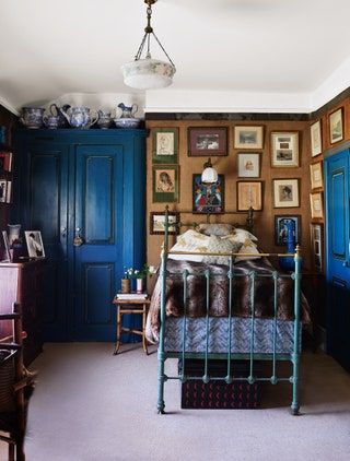 An antique dealer's treasure trove of a house in west London | House & Garden Velvet Art, Brown Rooms, Bedroom Colour Palette, Living Museum, Blue Home, London House, Bedroom Décor, Blue Home Decor, Country Bedroom