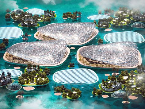 what is blue urbanism? URB on dubai’s plan to unite land & sea for climate change relief Artificial Reef, Floating Architecture, Artificial Coral, Eco Lodges, Urban Village, Coral Garden, Floating City, Sustainable City, Marine Ecosystem