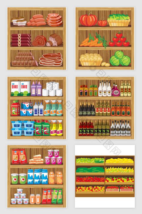 vector supermarket store food shelf #pikbest #food #grocery #foodmarket #graphicdesign #graphics #download #elements #designelements Mini Shop Ideas, Supermarket Cartoon, Store Cartoon, Super Mercado, Food Shelf, Shop Painting, Shelf Paper, Food Grocery, Desain Quilling