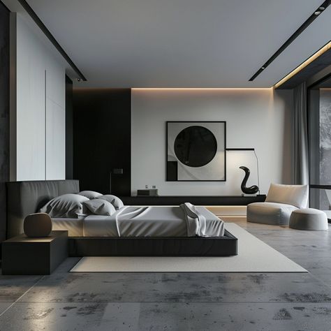 Modern industrial bachelor pad. Is this design style for you? Bachelor Pad Minimalist, Modern Men’s Bedroom, Industrial Bachelor Pad, Bachelor Pad Design, Modern Bachelor Pad, Bachelor Apartment, Bachelor Pad Decor, Bachelor Apartments, Mens Room Decor