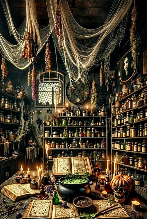 New England Witch Aesthetic, Wizard House Interior, Witch Coffee Shop, Metaphysical Aesthetic, Witch Shop Aesthetic, Witchy Library, Witch Cottage Interior, Witch Desk, Witches Hut