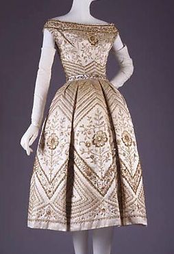 French Couture, House Of Dior, Fashion Through The Ages, Couture Gown, Dresses Designer, Bugle Beads, Couture Gowns, 1950s Fashion, Metallic Thread