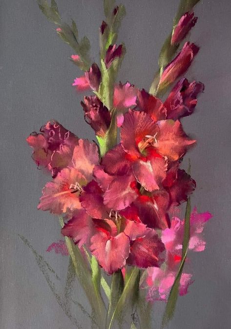 Pan Pastels Art, Contemporary Botanical Art, Colored Pencil Art Projects, Chalk Pastel Art, Pastels Art, Gladiolus Flower, Soft Pastel Art, Pastel Artwork, Pastel Landscape