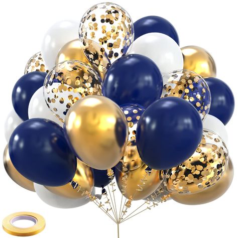 PRICES MAY VARY. Perfect Party Decorations - Beautiful balloons with navy blue color to make your party royal. The chrome blue gold color of latex balloons is perfect for a birthday party, wedding party, Christmas party, and other party decoration. Premium Quality - High-quality and Eco-Friendly Latex balloons made of 100% Eco-friendly llatex，non-toxic and odorless,100% be safe for kids. The latex balloons are also made of High-quality latex, not easy to break. Set Includes - Each sets contains Ballon Party, New Year's Party Decorations, Gold Confetti Balloons, Navy Blue And Gold, Mothers Day Decor, Metallic Balloons, Outdoor Party Decorations, Holiday Day, Royal Blue And Gold