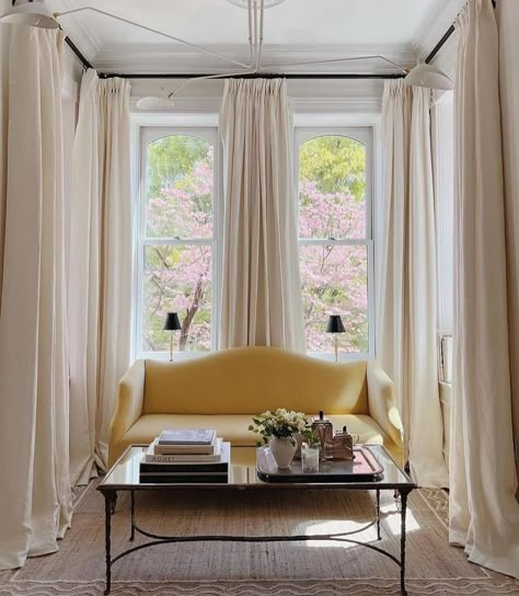 Upholstered Wall Panels, Yellow Sofa, Timeless Interior, Australian Interior Design, Artist House, Farmhouse Homes, Mellow Yellow, Vintage Modern, Small Living