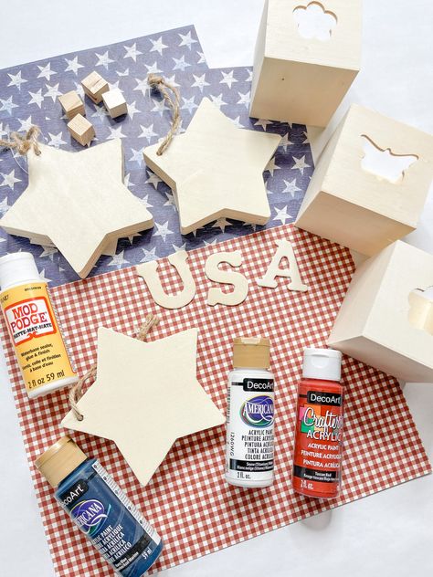 Patriotic Crafts For Adults, Americana Crafts Diy, Dollar Tree 4th Of July Decor, Dollar Tree Patriotic Crafts, Fouth Of July Crafts, Patriotic Crafts Diy, Patriotic Diy, Summertime Crafts, Americana Crafts