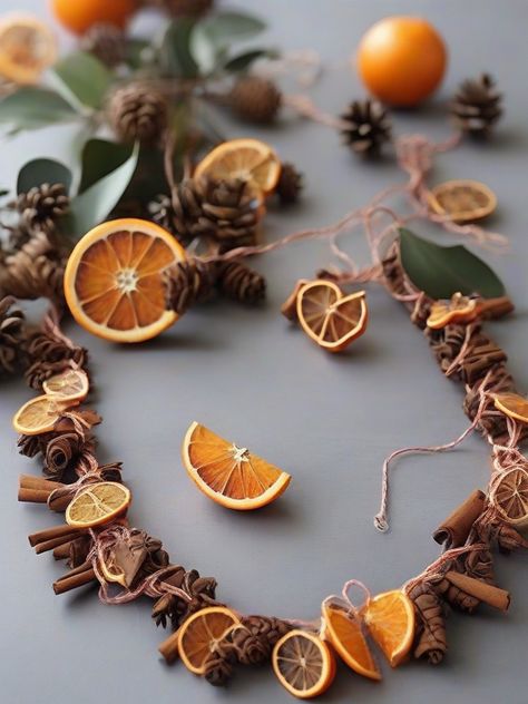 Celebrate the holiday season in style with this natural orange garland. String dried slices of orange together with other natural elements like cinnamon sticks, pinecones, or eucalyptus to create a beautiful and fragrant decoration that’s perfect for your home decor. #naturaldecor #orangegarland #homedecor #Christmasdecorations Cranberry Cinnamon, Mushroom Christmas, Orange Cranberry, Orange Christmas, Xmas 2024, Christmas Crafts For Kids To Make, Orange Decor, Dried Oranges, Orange Garland