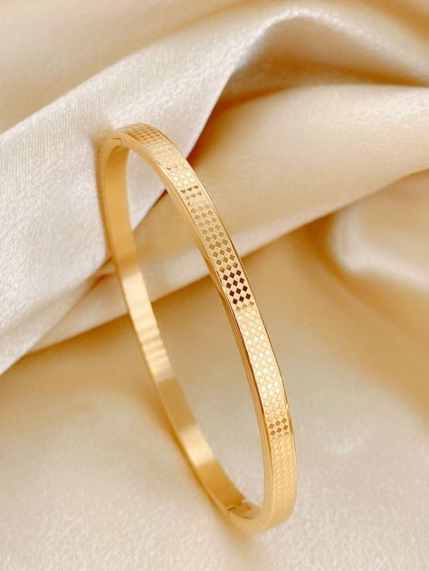 Yellow Gold  Collar  Stainless Steel   Embellished   Women's Fashion Jewelry Gold Kada For Women Classy, Dubai Gold Bangles, Simple Gold Bangle, Solid Gold Bangle, Simple Bridal Jewelry, Gold Bracelet Simple, Gold Bangles For Women, Antique Necklaces Design, Online Gold Jewellery