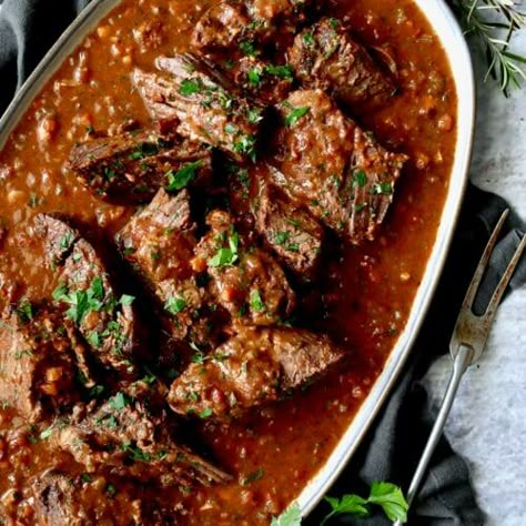 Italian Pot Roast (Stracotto) and Oven-Baked Gorgonzola Polenta - From A Chef's Kitchen Gorgonzola Polenta, Braised Beef Recipes, Sunday Family Dinner, Italian Pot Roast, Chuck Roast Recipes, Great Dinner Recipes, Italian Roast, Italian Comfort Food, Roast Beef Recipes