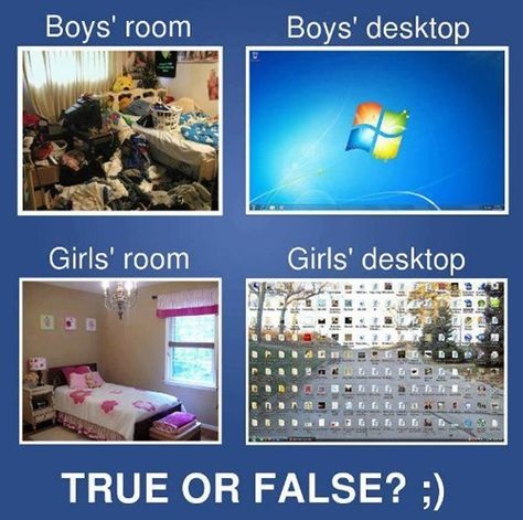 The Difference Between a Guy's Computer and a Girl's Computer Girls Vs Boys, Monday Humor, Morning Humor, Some Funny Jokes, Super Funny, Boy's Room, Boy Room, Satire, Girl's Room