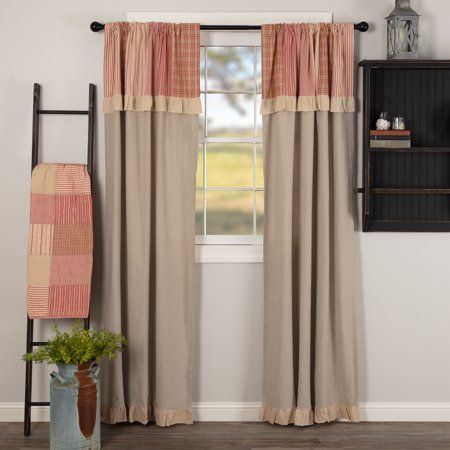 Curtains With Attached Valance, Tan Curtains, Vhc Brands, Farmhouse Curtains, Red Panels, Cottage Style Decor, Black Panels, Country Home Decor, Window Panels