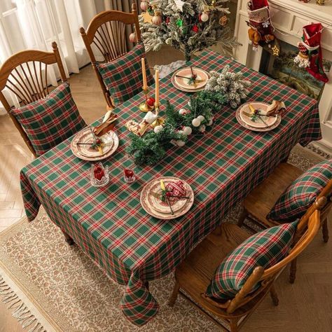 Plaid Tablecloth Christmas, Pastry Cream Desserts, Buttercream Frosting Cake, Kitchen Tablecloths, Shop Apron, Plaid Tablecloth, Christmas Dinner Party, Warm Colours, Party Table Cloth