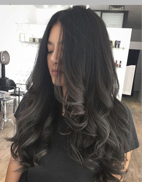 Black Hair With Subtle Highlights, Black Ombre Hair, Grey Brown Hair, Hair Colouring, Black Brown Hair, Black Hair Balayage, Dark Brunette Hair, Subtle Highlights, Hair Color Light Brown