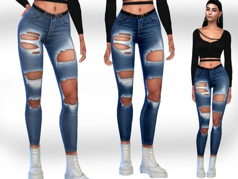 The Sims 4 Jeans, Ripped Clothes, Toddler Hair Sims 4, Sims 4 Stories, Casual Sport Outfit, Clothes Cc, Sims 4 Challenges, Lesbian Outfits, Sims 4 Black Hair