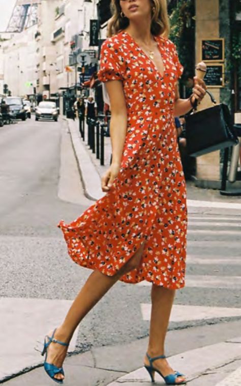 Ari Floral Midi Dress by FAITHFULL for Preorder on Moda Operandi Fashion Mum, Orange Outfits, Vacation Dresses Beach, Summer Elegance, Printed Beach Dresses, Orange Outfit, Red Floral Dress, Faithfull The Brand, Vacation Dresses