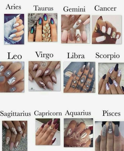 Zodiac Nails Designs Gemini, Nails Zodiac Signs, Leo Zodiac Nail Designs, Zodiac Nails Designs, Sagittarius Nails, Hairstyles Zodiac Signs, Capricorn Nails, Libra Nails, Zodiac Nail Designs