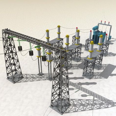 Substation V2 3D Model #AD ,#Substation#Model Substation Design, Electric Power Distribution, Electrical Substation, Transmission Tower, Robot Lamp, Power Engineering, Model Train Table, Free Energy Projects, 3d Architectural Rendering