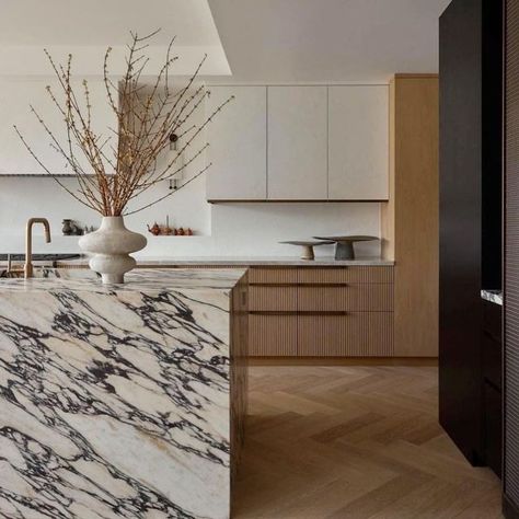 150 likes, 7 comments - mndesigncollective on January 22, 2024: "Inspo for a kitchen we’re working on. This Calacatta Viola marble has us drooling🤤    Design: @mthome.ca     #SpanishOaksProject #Interi...".