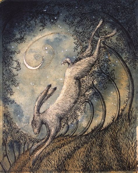 Goddess Magick, Moon Gazing Hares, Irish Mythology, Cottage Witch, Woodland Art, Fantasy Creature, Creature Artwork, Rabbit Art, Bunny Art