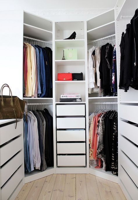 Bedroom wardrobe corner walk in 28+ Ideas | Walk in closet ikea, Small dressing rooms, Closet layout Ikea Dressing Room, Corner Closet Organizer, Walk In Closet Ikea, Walk In Closet Organization, Small Closet Design, Diy Closet Storage, Organizing Walk In Closet, Small Walk In Closet, Master Closet Organization