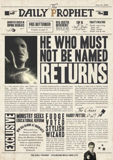 Harry Potter Newspaper, The Daily Prophet, Poster Harry Potter, Harry Potter Posters, Harry Potter Scrapbook, Harry Potter Journal, Imprimibles Harry Potter, Harry Potter Voldemort, Daily Prophet