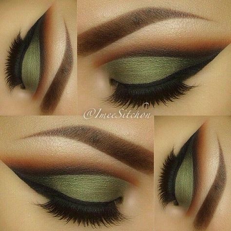 Olive Green Eyeshadow Machiaj Smokey Eyes, Maquillage Yeux Cut Crease, Halloweenský Makeup, Makeup Tip, Smink Inspiration, Beauty Make-up, Makijaż Smokey Eye, Makeup Goals, Gorgeous Makeup