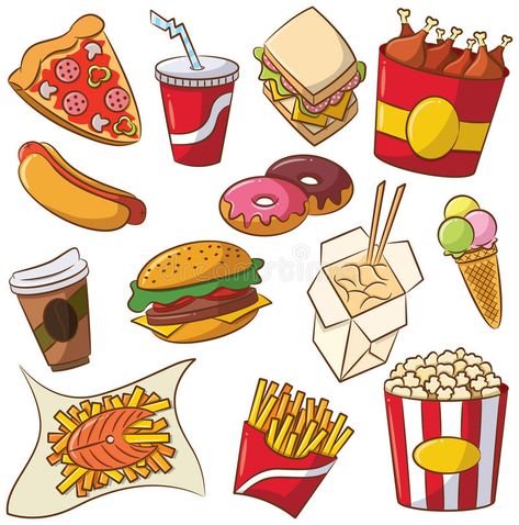 Junk Food Clipart, Stickers Cool, Food Vector, Food Doodles, Clip Art Library, Food Cartoon, Food Clipart, Hello Kit, Cute Food Drawings