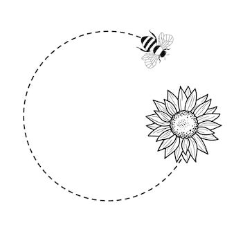 Flower Circle Drawing, Sunflower Drawing Simple, Sunflower Circle, Sunflower And Bee, Cute Flower Drawing, Drawing Borders, Frame Flowers, Sunflower Drawing, Simple Drawings