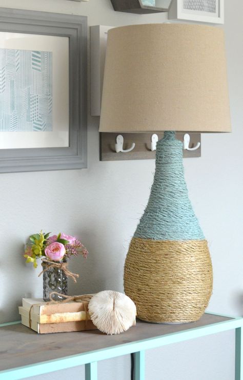 Rope Lamps, Diy Chandeliers, Ocean Cottage, Diy Lamp Makeover, Tropical Inspiration, Nautical Lamps, Rope Lamp, Rope Projects, Lampshade Makeover