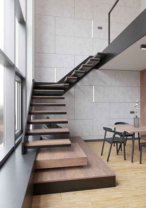 Minimalist Loft, Loft Staircase, Loft House Design, Contemporary Loft, Floor Boards, Escalier Design, Loft Interior, Black Interior Design, Interior Design Games