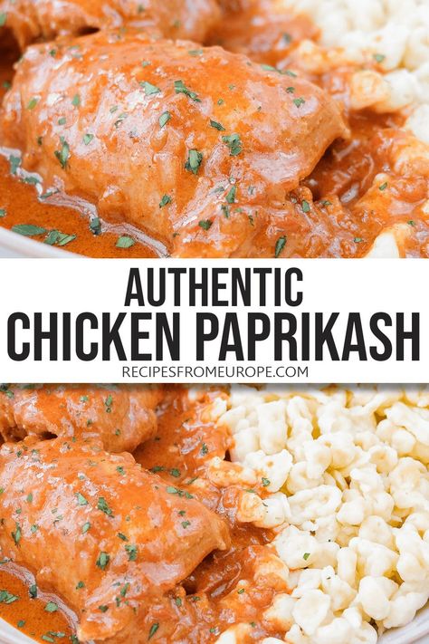 Gluten Free Chicken Paprikash, Best Chicken Paprikash Recipe, Authentic Chicken Paprikash, Chicken Popercosh, Hungarian Food Traditional, Hungarian Paprika Recipes, Traditional Hungarian Recipes, Hungarian Christmas Recipes, Chicken Popperkosh