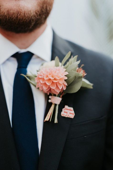 Coral + peach boutonniere with ban.do pin | Image by Zach&Rosalie Peach Boutonniere, Wes Anderson Wedding, Coral Wedding Themes, Coral Wedding Colors, Pastel Pink Weddings, Wedding Wallpaper, Lily Wedding, Spring Wedding Colors, Coral Wedding