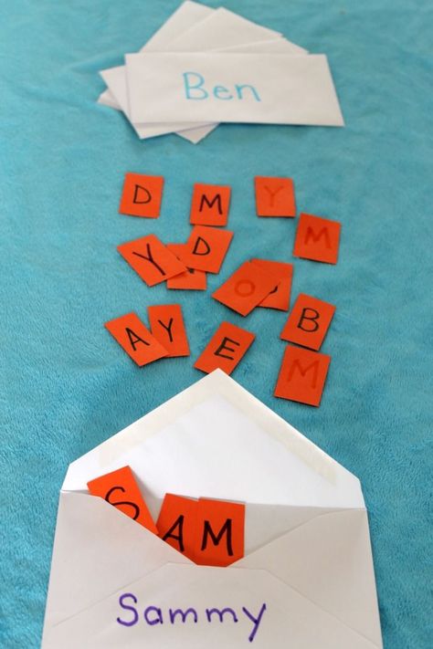 A fun way to practice matching upper case and lower case letters for kids. Preschoolers can mail names to each other! Matching Uppercase And Lowercase Letters, Literacy Preschool, Preschool Names, Alphabet Activity, Community Helpers Theme, Community Helpers Preschool, Preschool Language, Alphabet Learning, Learn The Alphabet