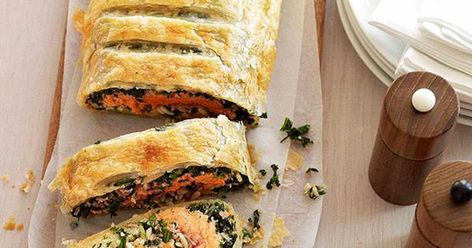 Australian Gourmet Traveller recipe for spinach, ocean trout and risoni pie. Risoni Recipes, Savory Puff Pastry, Fish Pie, Puff Pastry Recipes, Just Bake, British Food, Recipe Images, Pastry Recipes, Fish Dishes