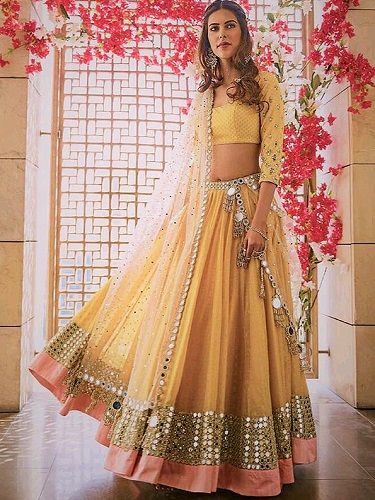 Mirror Work Lehenga Choli - These Collections Are Trending Right Now भारतीय दुल्हन संबंधी, डिजाइनर कपड़े, Mirror Work Lehenga, Yellow Lehenga, Lehnga Dress, Red Lehenga, Indian Lehenga, Indian Wedding Outfits, Lehenga Designs