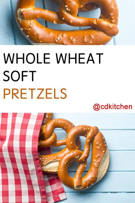 Whole Wheat Soft Pretzels | CDKitchen.com Whole Wheat Soft Pretzel Recipe, Whole Wheat Pretzel Recipe, Hard Pretzels Recipe, Soft Pretzels Recipe, Wheat Flour Recipes, Bagel Toppings, Soft Pretzel Recipe, Wheat Bread Recipe, Wheat Recipes