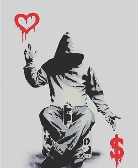 Bansky Tattoos, Banksy Tattoo Ideas, Banksy Tattoo, Love Or Money, Banksy Stencil, Banksy Prints, Stencil Street Art, Arte Pin Up, Framed Portrait