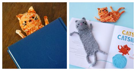 Knitted Book Marks, Knitted Bookmarks, Inside Cat, Cat Bookmark, Bear Patterns, Knitted Cat, Crochet Tips, Bookmarks Kids, Teddy Bear Pattern