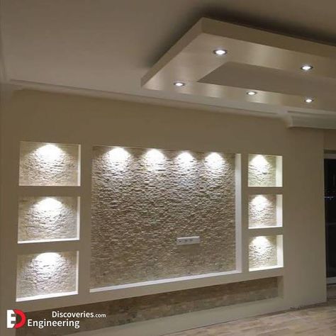 Modern Wall Niche, Wall Niche Ideas, Niche Wall, Tv Unit Design Modern, Wall Unit Designs, Gypsum Wall, Wall Tv Unit, Pop Tv, Wall Tv Unit Design