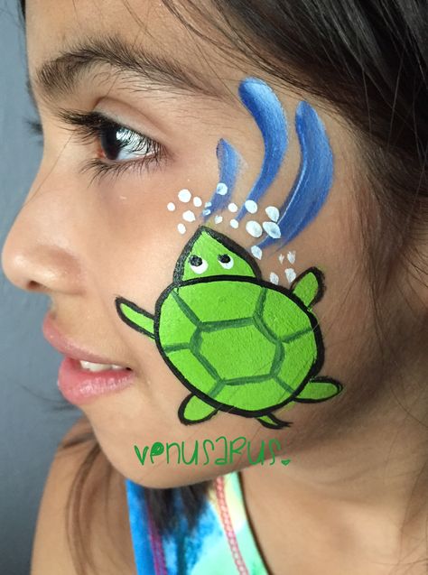 Turtle facepaint  Ocean, under the sea Mermaid Face Paint, Easy Face Painting Designs, Animal Face Paintings, Face Painting For Boys, Halloweenský Makeup, Cheek Art, Face Painting Tutorials, Face Painting Easy, Face Paint Makeup